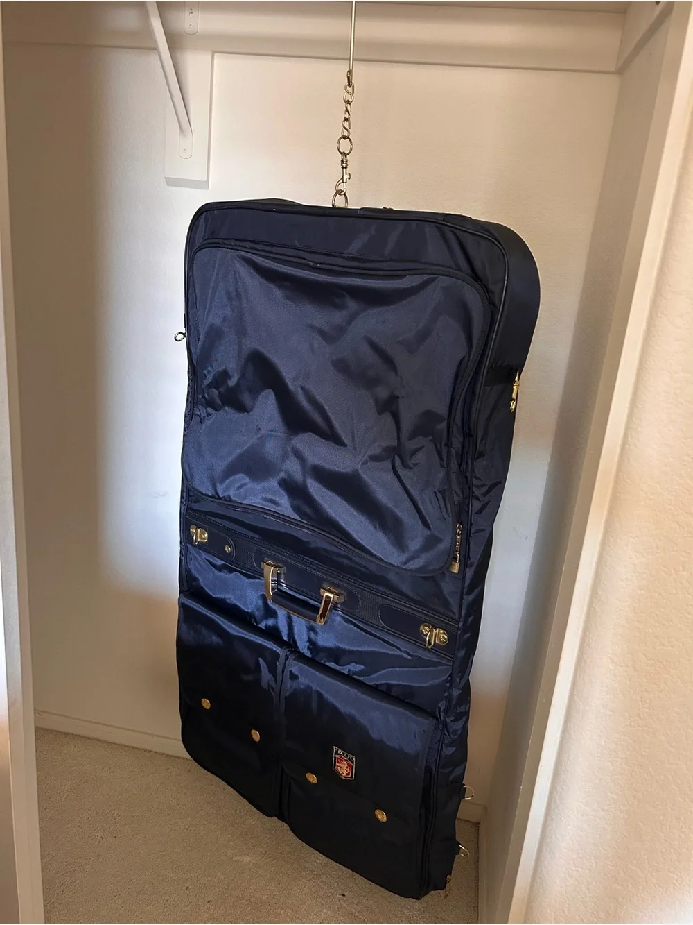 Adolfo Navy Briefcase with Gold Accents and Crest